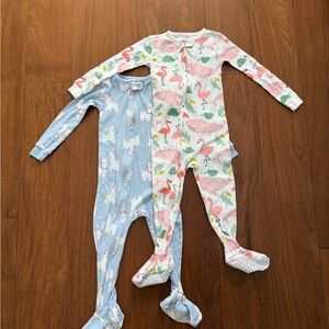 Kids Pajamas Footies with Flamingo and Llama Prints